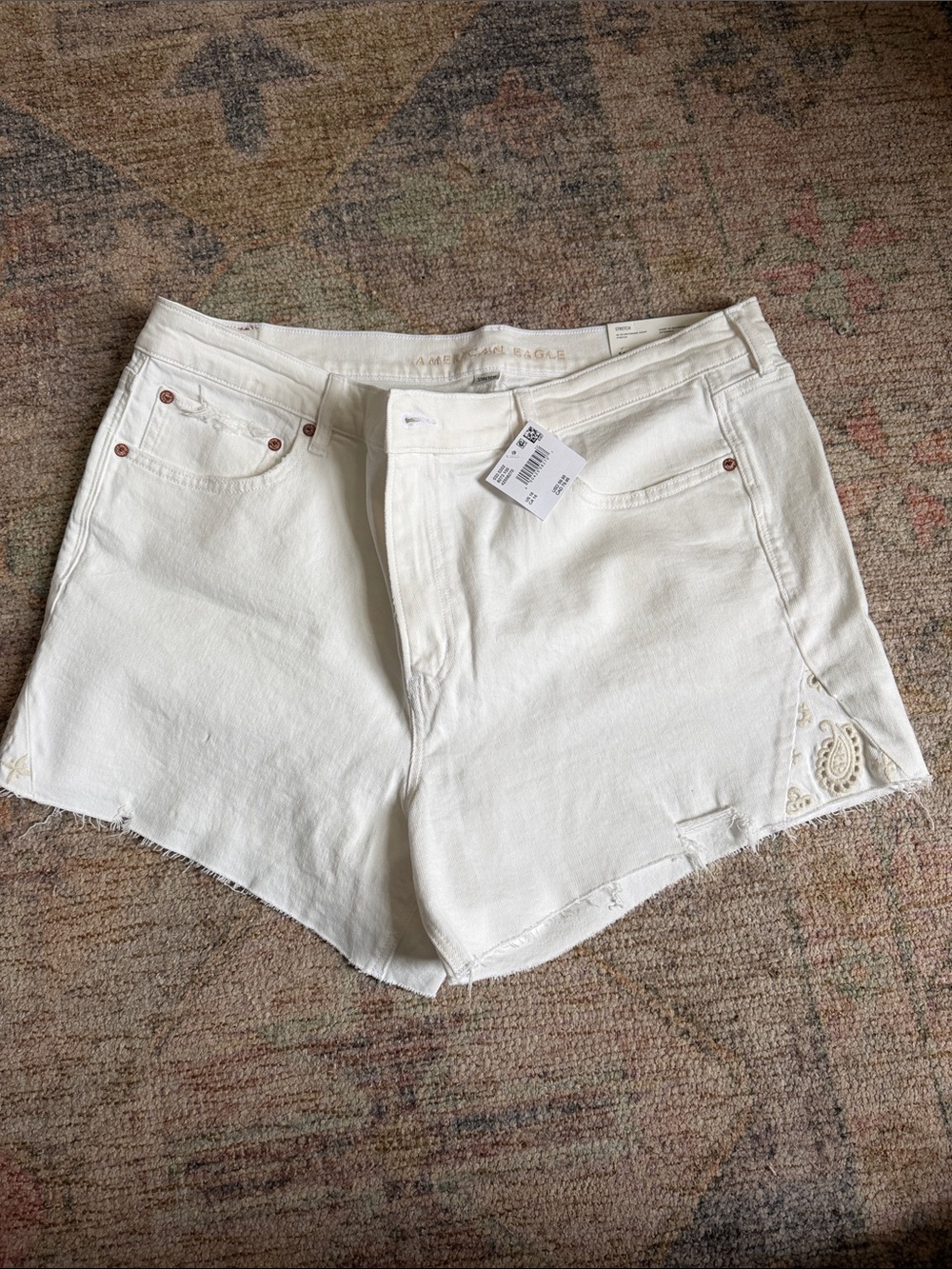American Eagle Outfitters White Denim Cutoff Shorts with Lace Accent